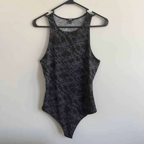 Express Body Contour Tank Bodysuit Sleeveless Black Grey Medium - Picture 1 of 3